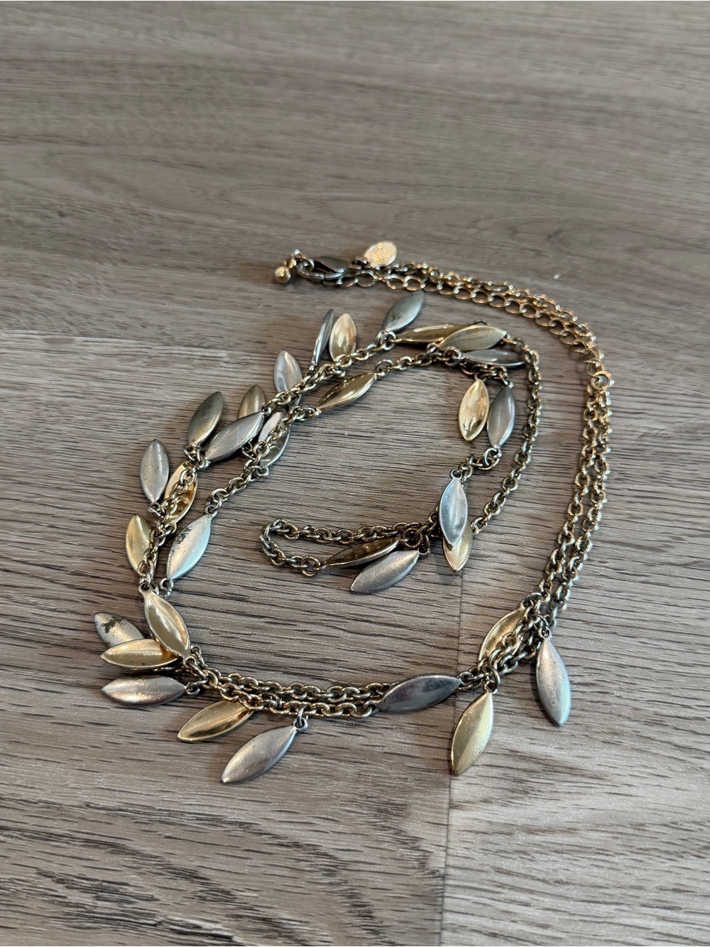 Two Tone Leaf Charm Statement Necklace